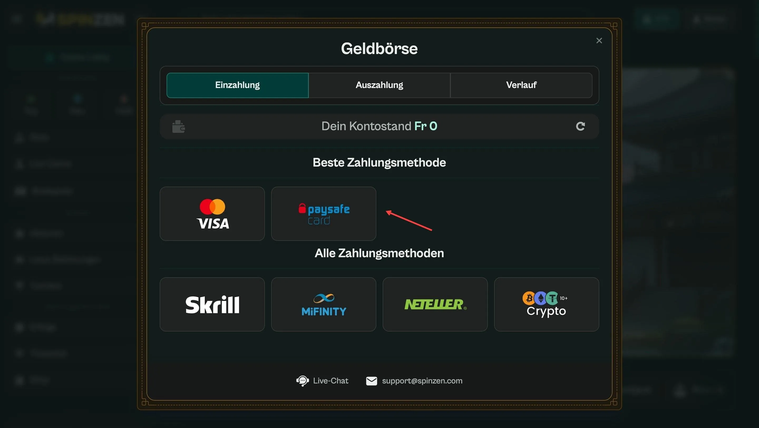 Spinzen mit Paysafecard