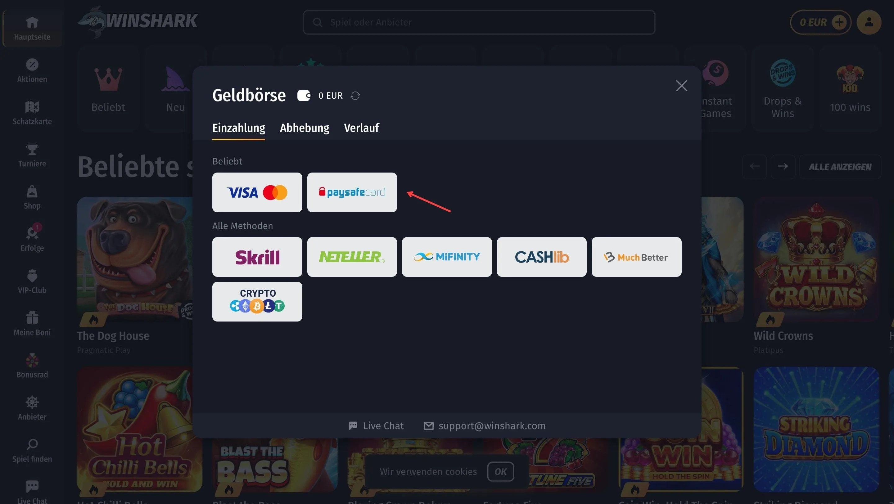 Winshark mit Paysafecard