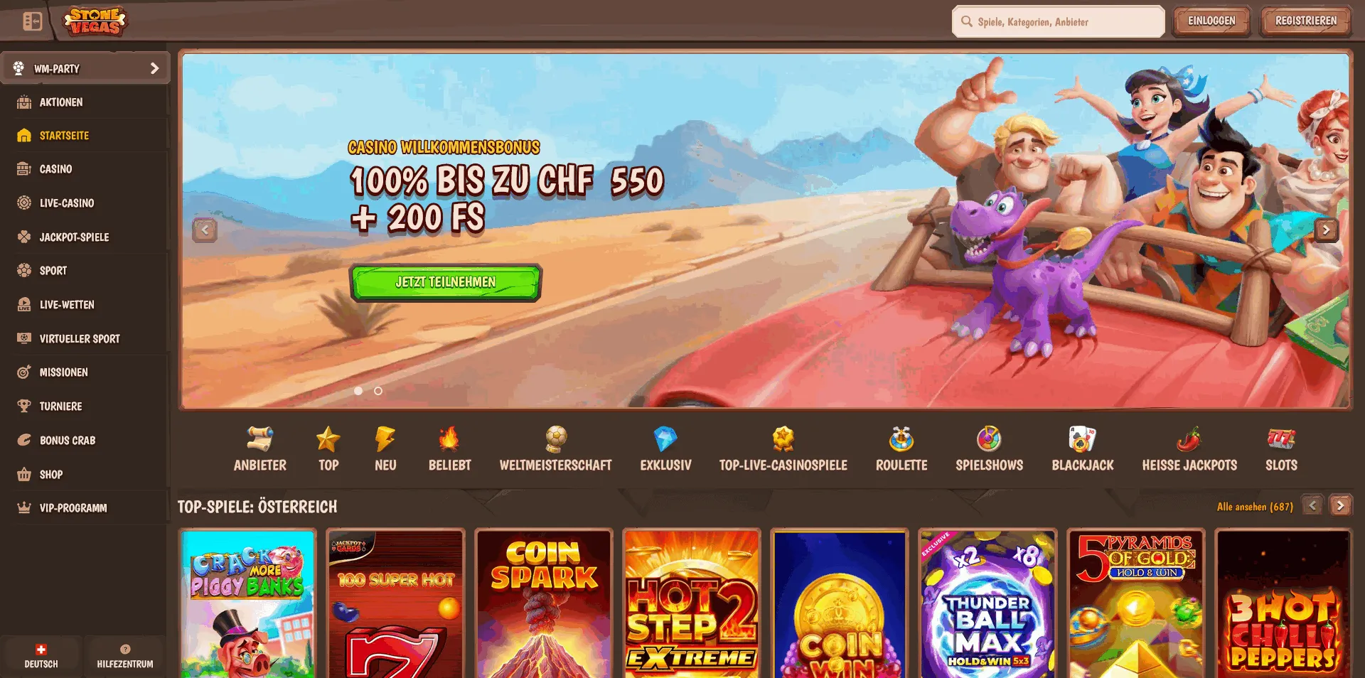 Angebote des StoneVegas Casinos Startseite des StoneVegas Online Casinos