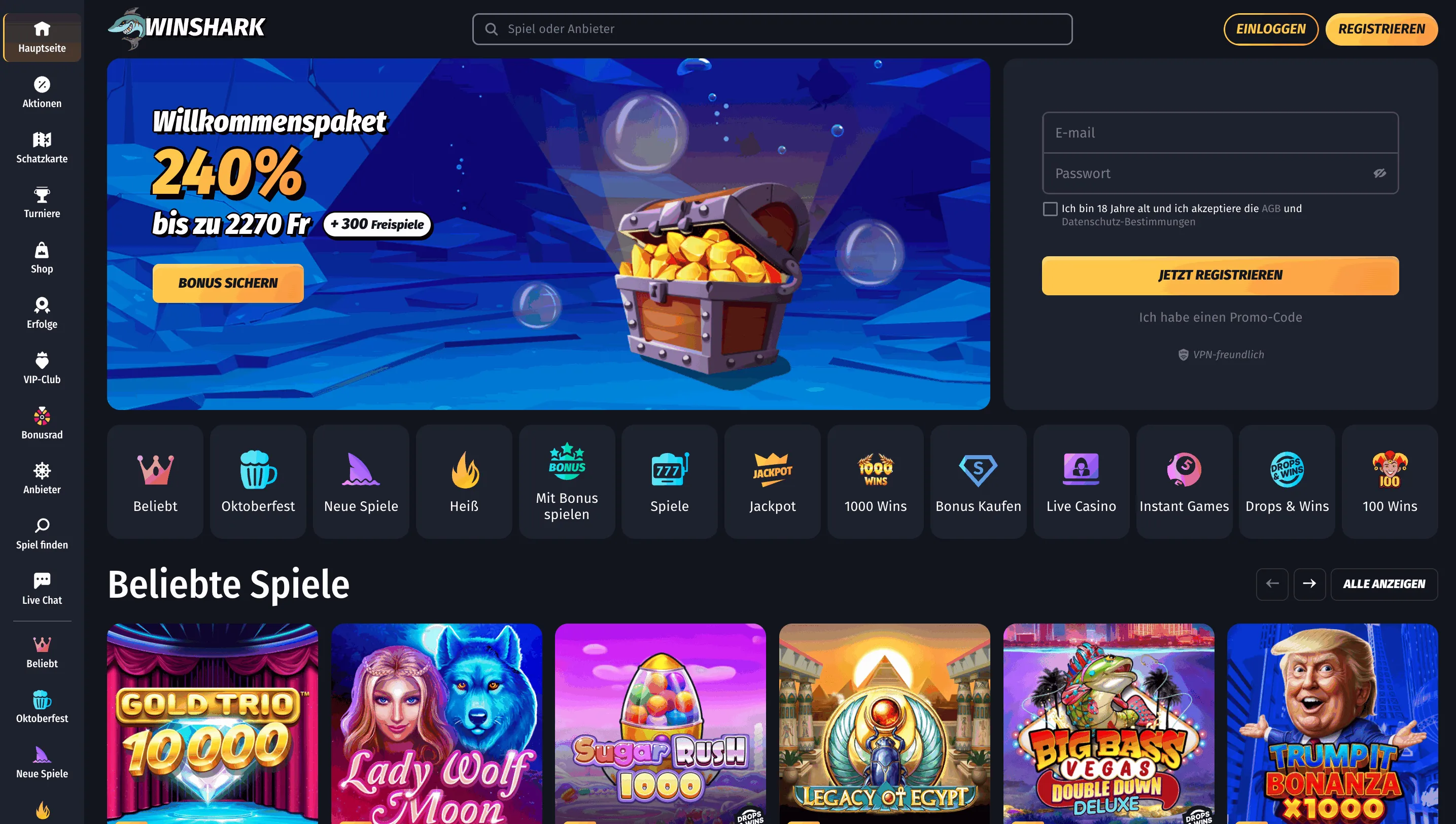 Winshark Online Casino im Ausland